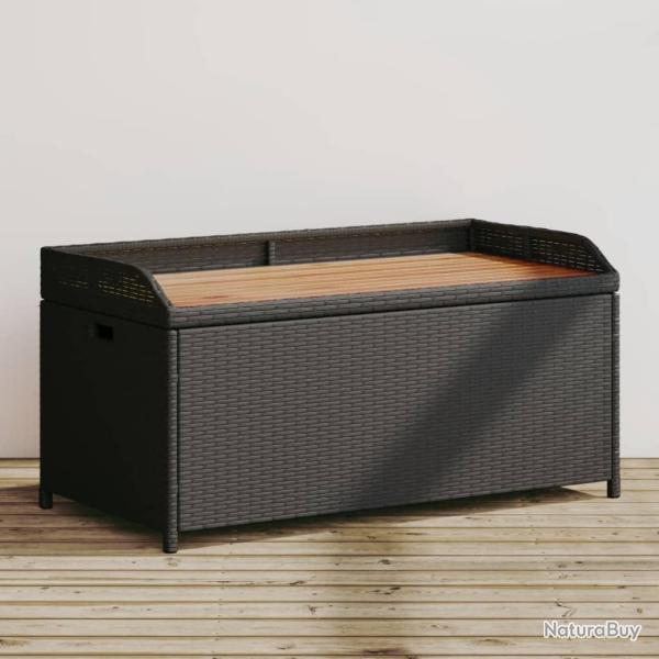 Banc de rangement noir r�sine tress�e et bois d'acacia