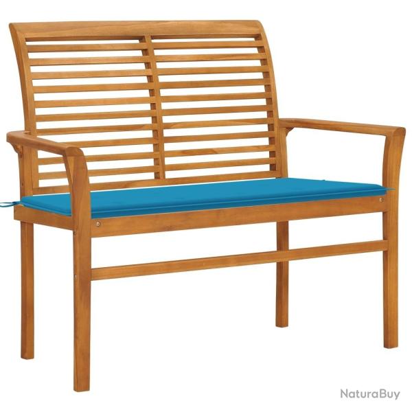 Banc de jardin avec coussin bleu 112 cm Bois de teck massif alsavelo
