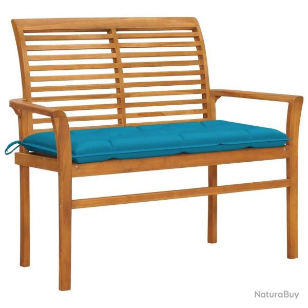 Banc de jardin avec coussin bleu clair 112 cm Bois de teck alsavelo