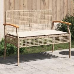 Banc de jardin avec coussin beige r&eacute;sine tress&eacute;e et acacia