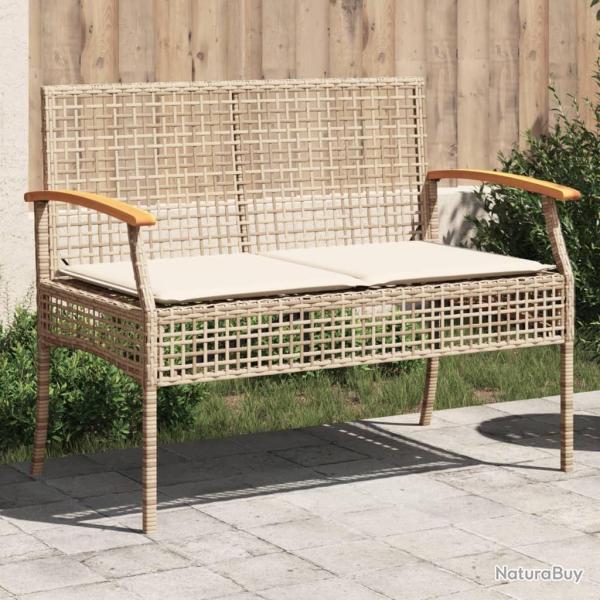 Banc de jardin avec coussin beige r�sine tress�e et acacia alsavelo