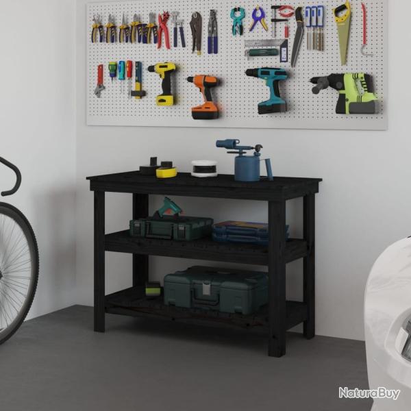 Banc de travail Noir 110,5x50x80 cm Bois de pin massif alsavelo