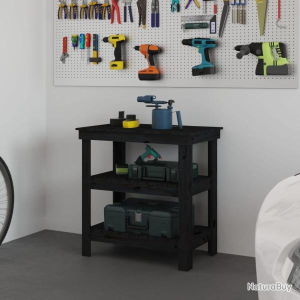 Banc de travail Noir 78,5x50x80 cm Bois de pin massif alsavelo