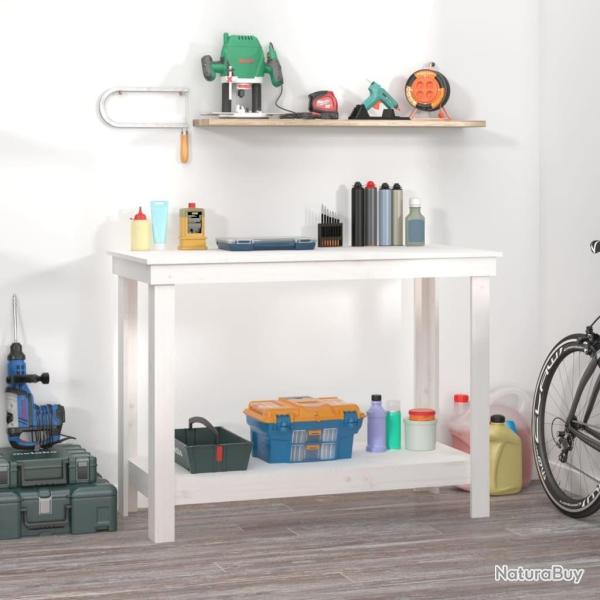 Banc de travail Blanc 110x50x80 cm Bois de pin massif alsavelo