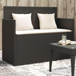Banc de jardin avec coussins noir r&eacute;sine tress&eacute;e