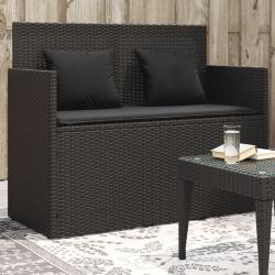 Banc de jardin avec coussins noir r&eacute;sine tress&eacute;e