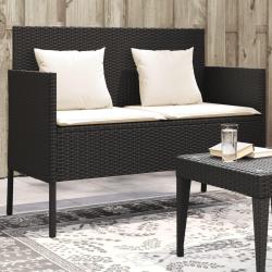 Banc de jardin avec coussins noir r&eacute;sine tress&eacute;e