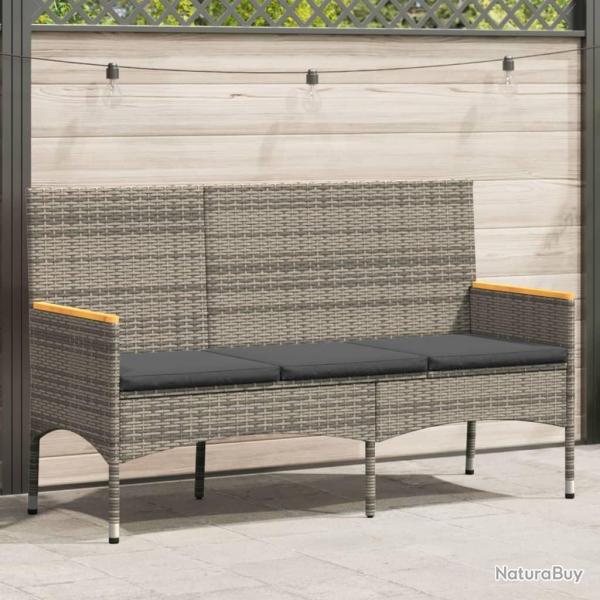 Banc de jardin 3 places avec coussins gris r�sine tress�e alsavelo