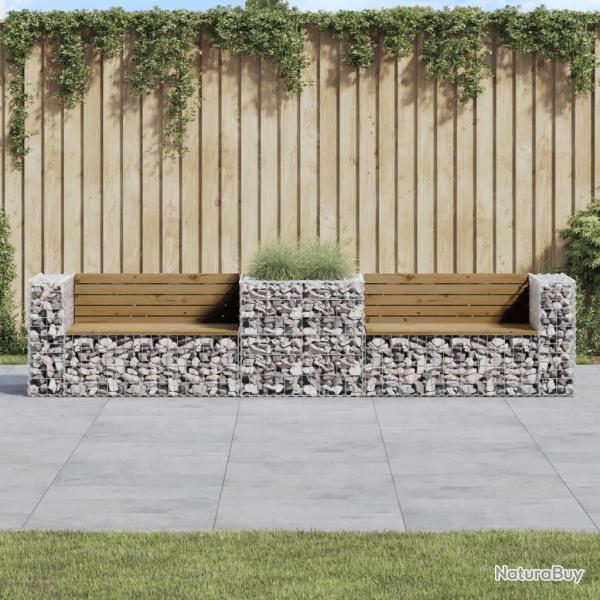 Banc de jardin avec panier en gabion bois de pin impr�gn�