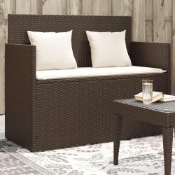 Banc de jardin avec coussins marron r&eacute;sine tress&eacute;e
