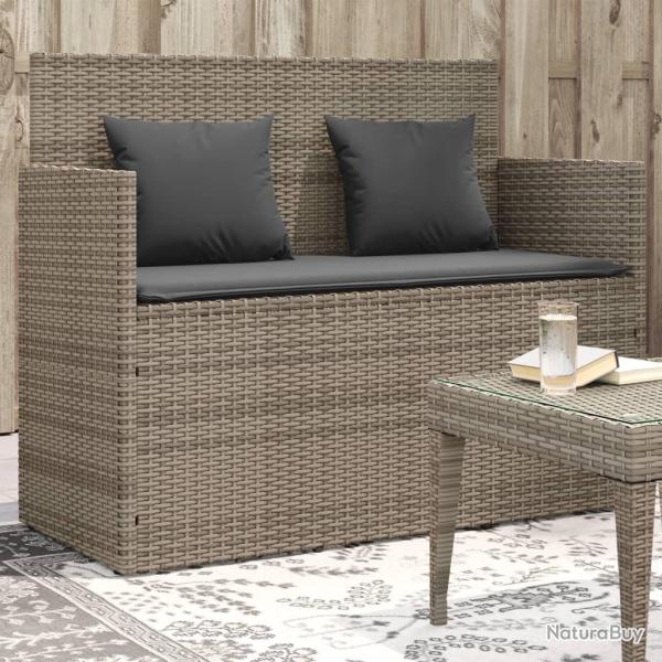Banc de jardin avec coussins gris r�sine tress�e