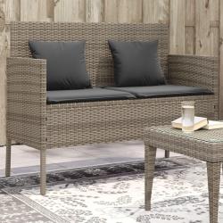 Banc de jardin avec coussins gris r&eacute;sine tress&eacute;e