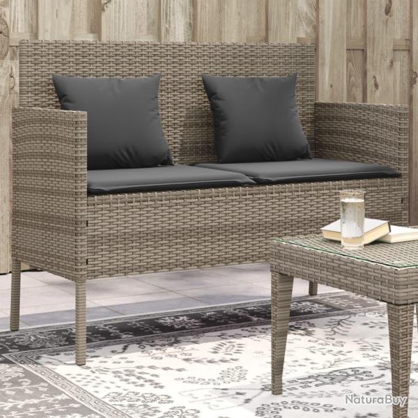 Banc de jardin avec coussins gris r�sine tress�e