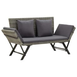 Banc de jardin avec coussins 176 cm Gris R&eacute;sine tress&eacute;e
