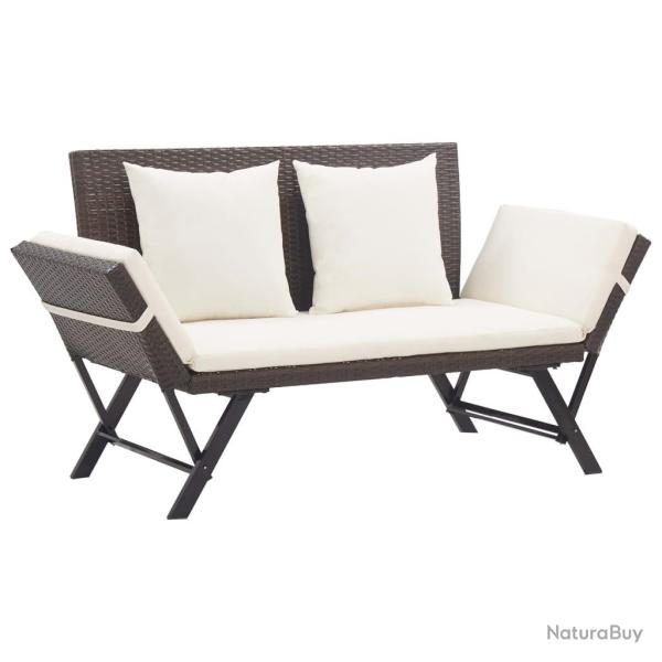 Banc de jardin avec coussins 176 cm Marron R�sine tress�e