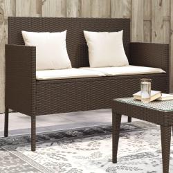 Banc de jardin avec coussins marron r&eacute;sine tress&eacute;e