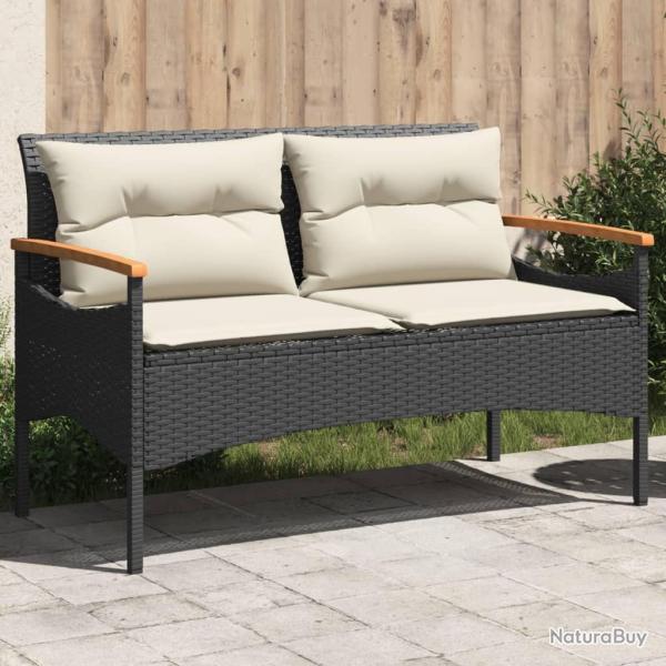 Banc de jardin avec coussins 116x62,5x74 cm noir r�sine tress�e