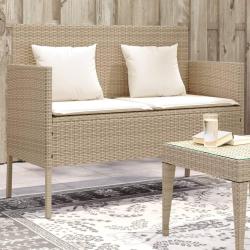 Banc de jardin avec coussins beige r&eacute;sine tress&eacute;e