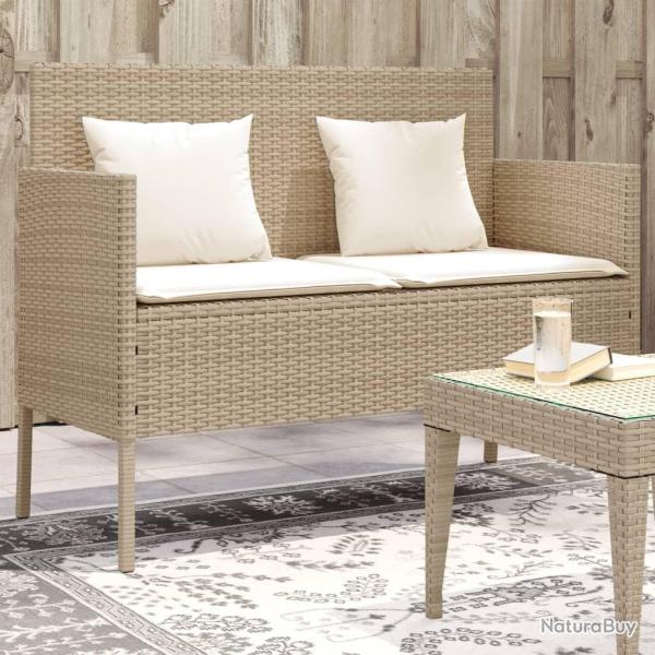 Banc de jardin avec coussins beige r�sine tress�e alsavelo