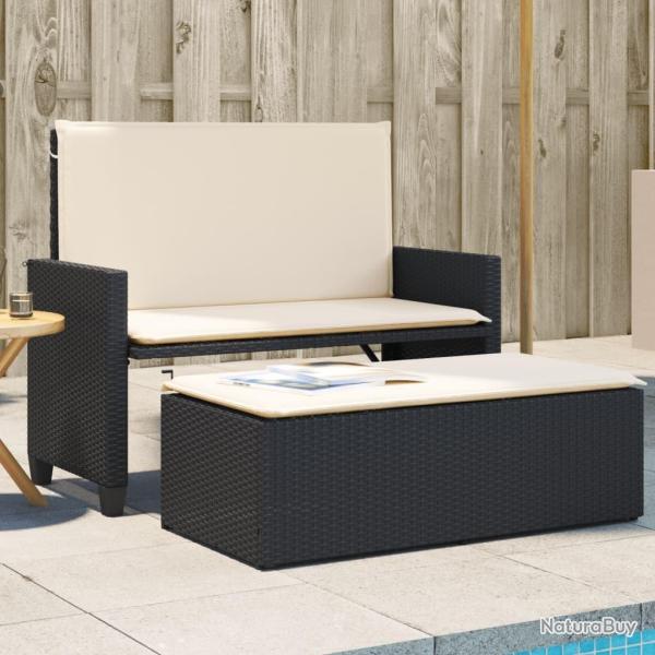 Banc de jardin avec coussins et repose-pied noir r�sine tress�e
