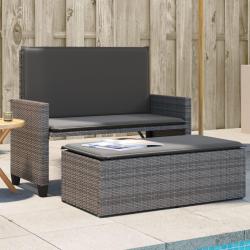 Banc de jardin avec coussins et repose-pied gris r&eacute;sine tress&eacute;e