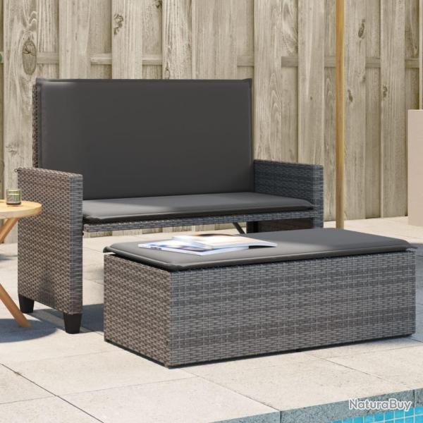 Banc de jardin avec coussins et repose-pied gris r�sine tress�e