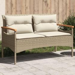 Banc de jardin avec coussins 116x62,5x74cm beige r&eacute;sine tress&eacute;e