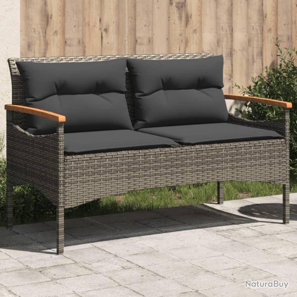 Banc de jardin avec coussins 116x62,5x74 cm gris r�sine tress�e