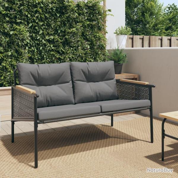 Banc de jardin avec coussins 116 cm noir acier alsavelo