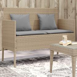 Banc de jardin avec coussins beige r&eacute;sine tress&eacute;e