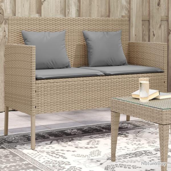 Banc de jardin avec coussins beige r�sine tress�e alsavelo