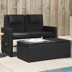 Banc inclinable de jardin avec coussins noir r&eacute;sine tress&eacute;e