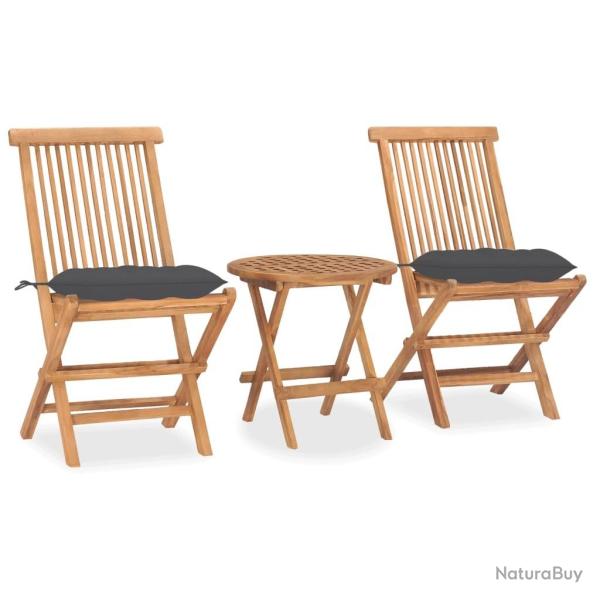 Ensemble � manger d'ext�rieur pliable avec coussin 3 pcs Teck