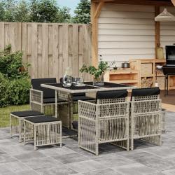 Ensemble &agrave; manger de jardin et coussins 9 pcs gris clair rotin
