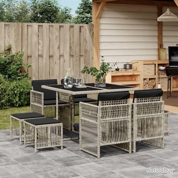 Ensemble � manger de jardin et coussins 9 pcs gris clair rotin