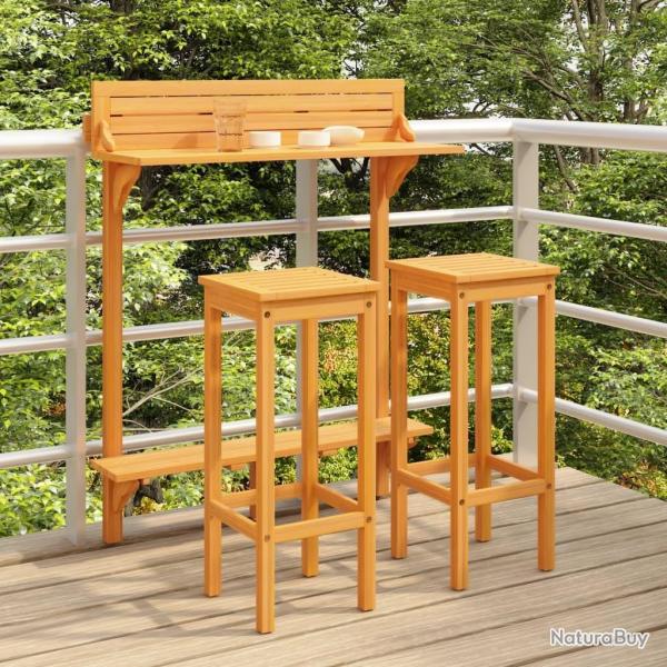 bar de balcon 3 pcs Bois d'acacia solide alsavelo