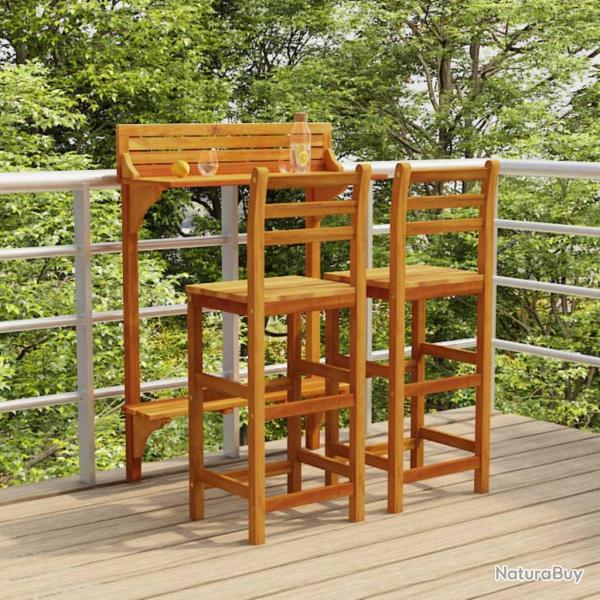 bar de balcon 3 pcs Bois d'acacia massif alsavelo