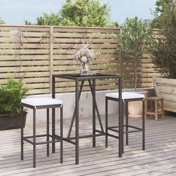 bar de jardin 3 pcs avec coussins noir poly rotin