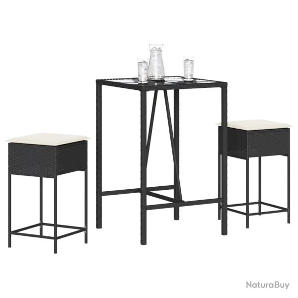 bar de jardin 3 pcs avec coussins noir poly rotin alsavelo