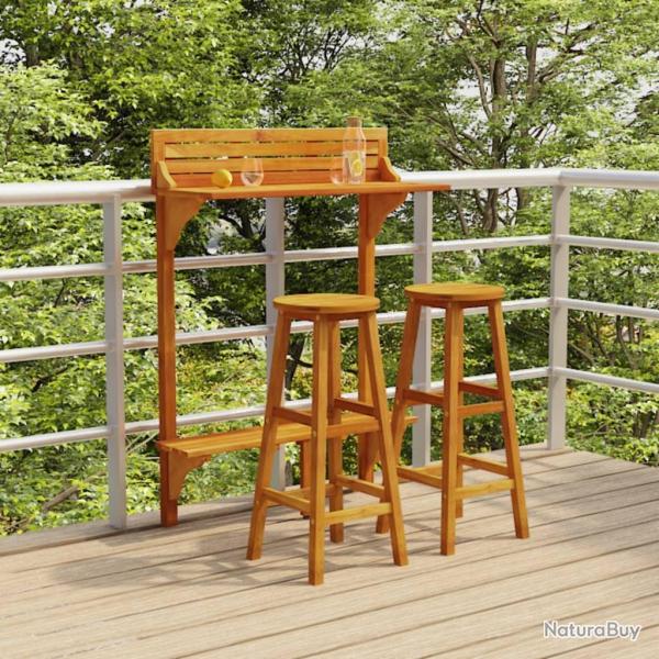 bar de balcon 3 pcs Bois d'acacia massif alsavelo