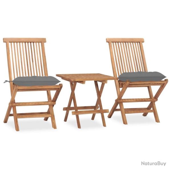 Ensemble � manger d'ext�rieur pliable avec coussin 3 pcs Teck