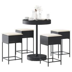 bar de jardin 5 pcs avec coussins noir poly rotin