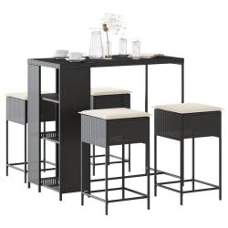 bar de jardin 5 pcs avec coussins noir poly rotin