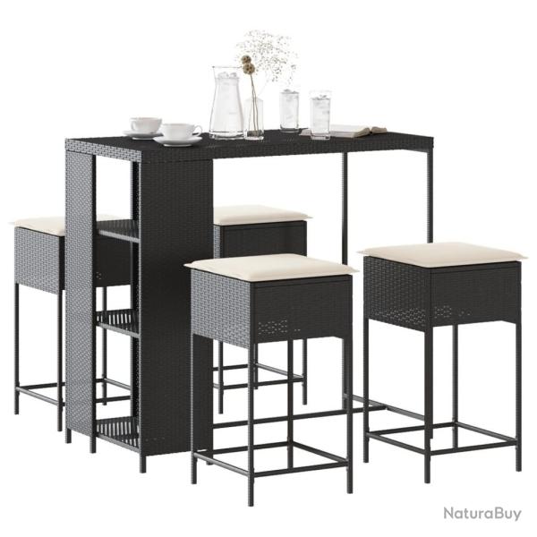 bar de jardin 5 pcs avec coussins noir poly rotin alsavelo