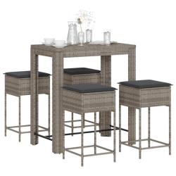 bar de jardin 5 pcs avec coussins gris poly rotin alsavelo