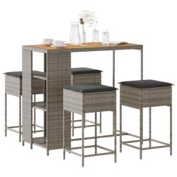 bar de jardin 5 pcs avec coussins gris poly rotin alsavelo