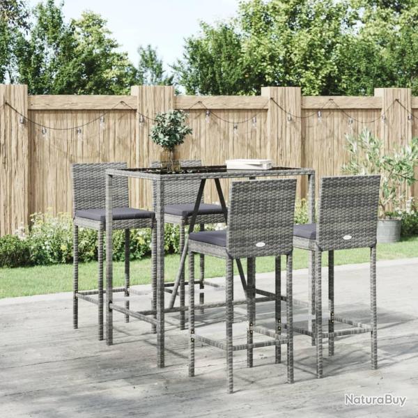 bar de jardin 5 pcs avec coussins gris poly rotin alsavelo