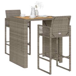 bar de jardin 3 pcs sans coussins gris poly rotin
