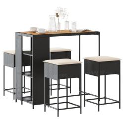 bar de jardin 5 pcs avec coussins noir poly rotin