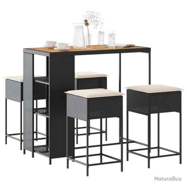 bar de jardin 5 pcs avec coussins noir poly rotin alsavelo